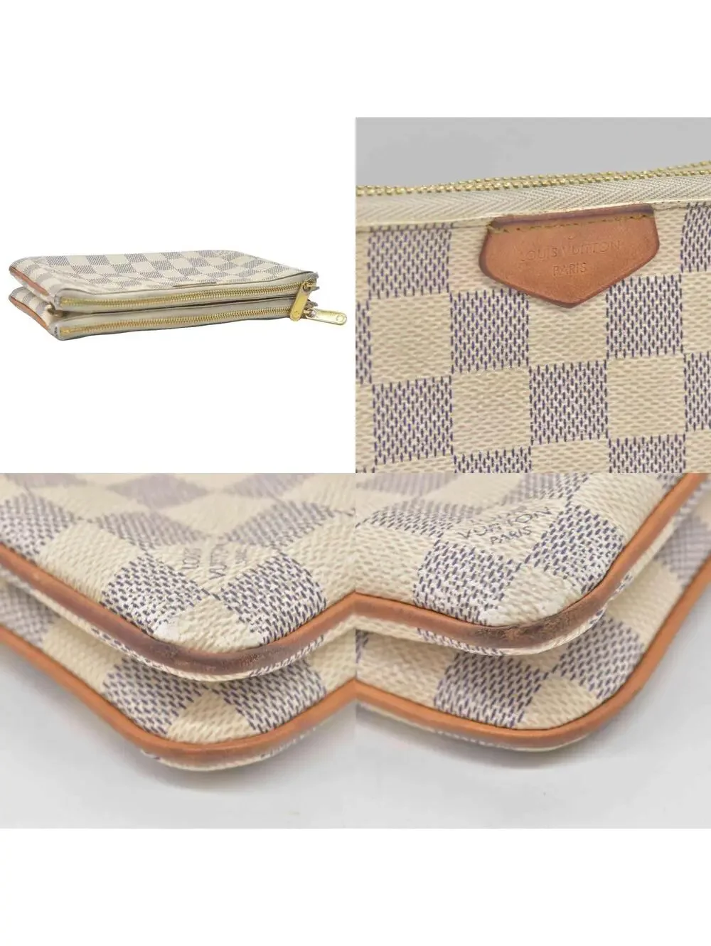 $1350 Louis Vuitton Damier Azur Double Zip Pochette